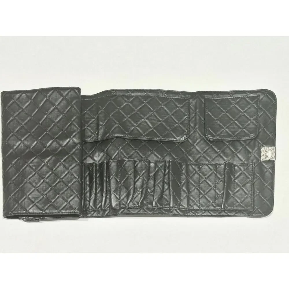 BH Cosmetics Women's Black Leather Clutch Makeup Brush Roll Bag